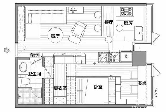 43㎡MUJI公寓，一分为二的背景墙，竟还是卧室!